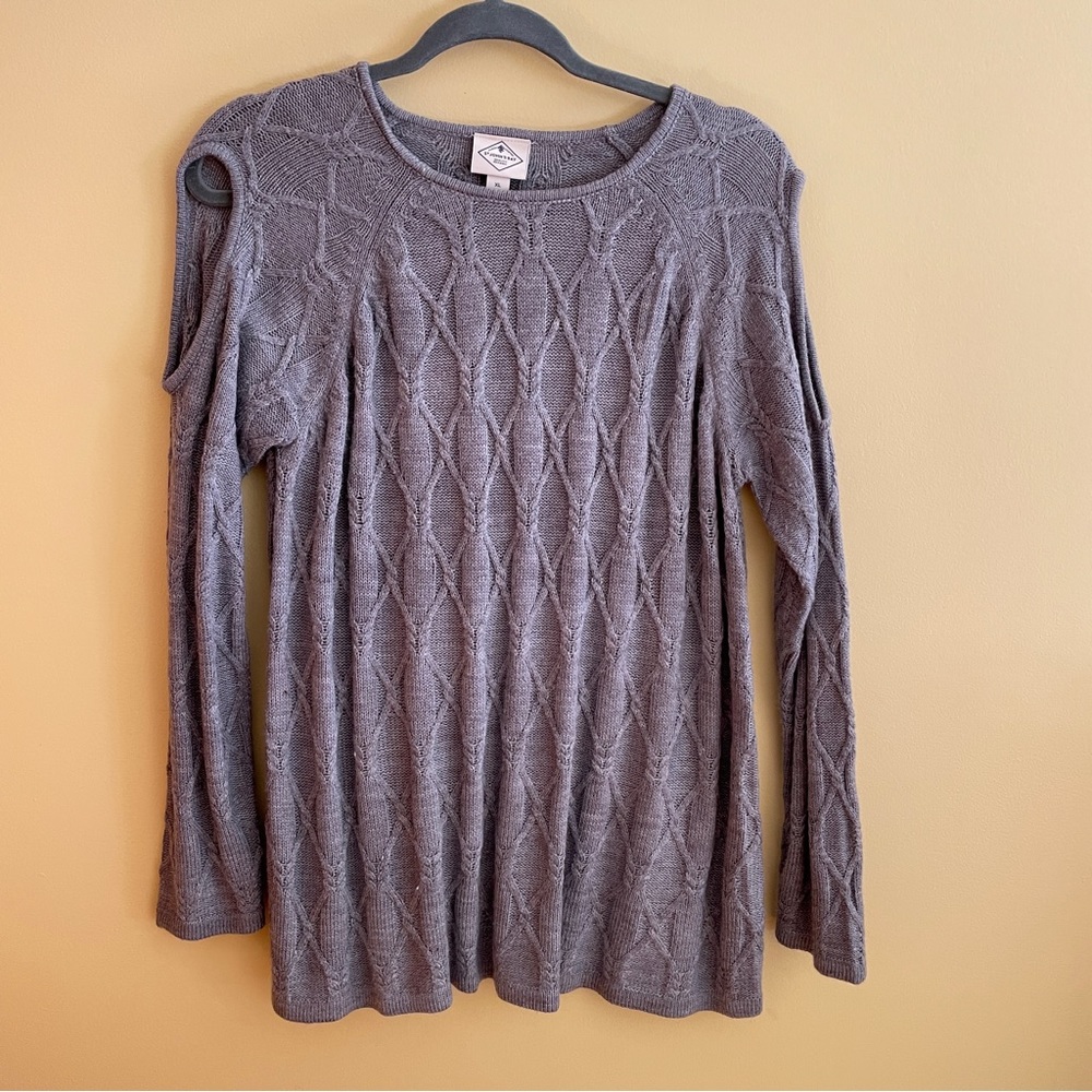 St Johns Bay Womens Cold Shoulder Sweater Size XL Gray Long Sleeve Crew Neck